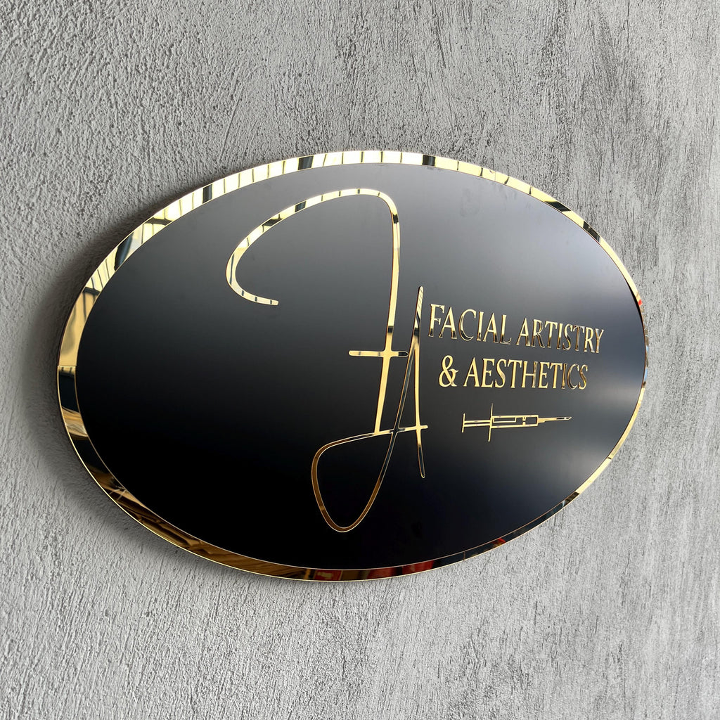Business Oval Mirror Logo Sign, Custom 3D Acrylic Sign, Modern Office Wall Decor, Personalized Company Logo, Reception Desk Sign