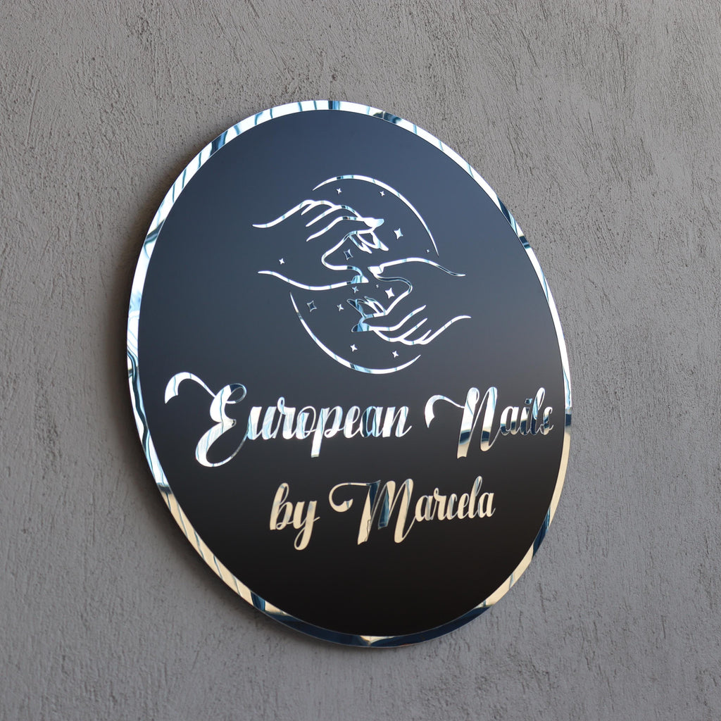 Business Round Mirror Logo Sign, Custom 3D Acrylic Sign, Modern Office Wall Decor, Personalized Company Logo, Reception Desk Sign