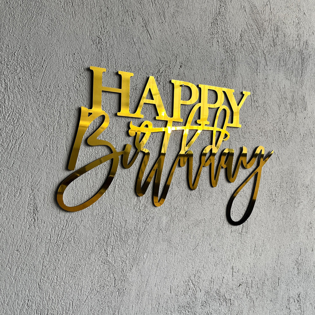 Gold Happy Birthday Sign, 3D Acrylic Wall Decor, Mirror Gold Party Backdrop, Custom Birthday Decoration, Elegant Birthday Wall Sign