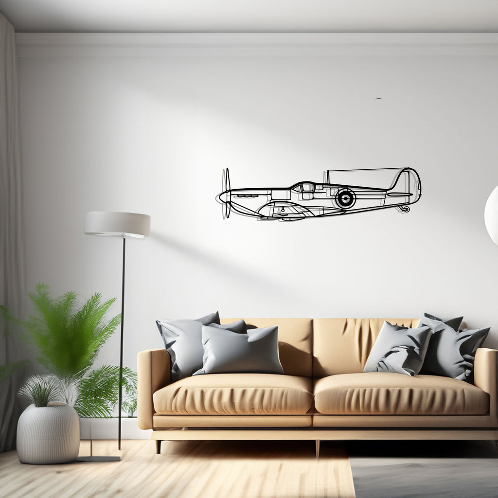 Spitfire Mk. II Airplane Silhouette Metal Wall Art Decor