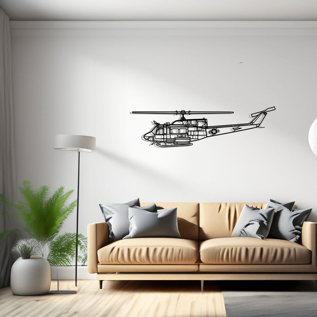 UH-1N Huey Airplane Silhouette Metal Wall Art Decor