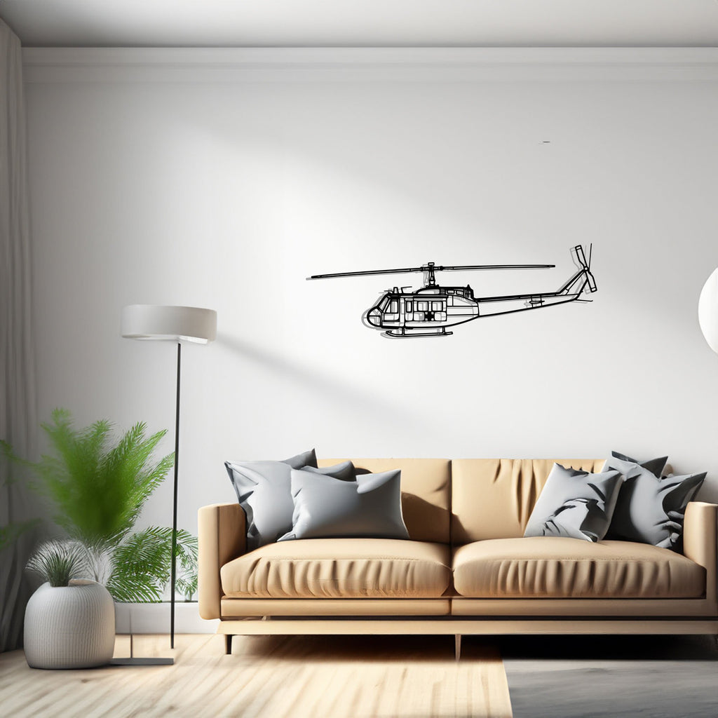 UH-1 Iroquois Huey 1970 Airplane Silhouette Metal Wall Art Decor