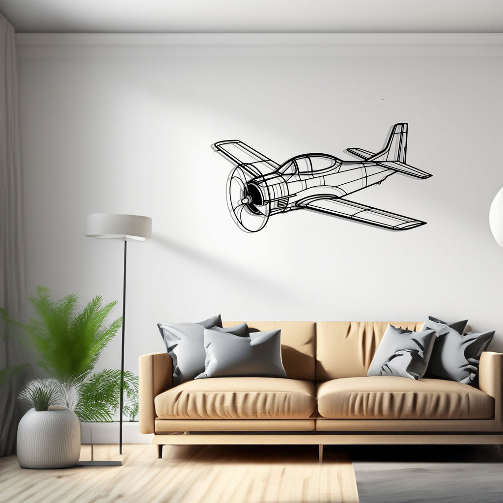 T-28 Trojan Angle Airplane Silhouette Metal Wall Art Decor