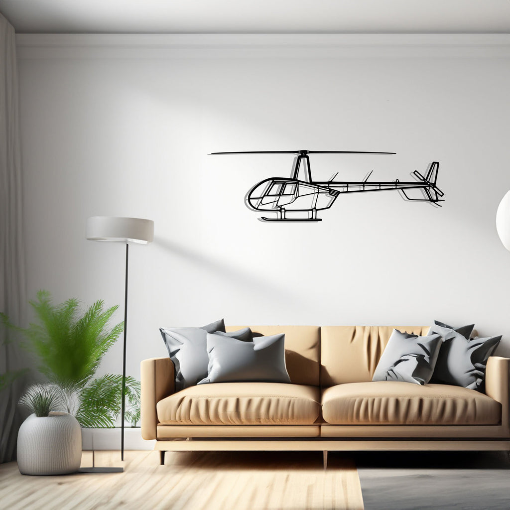 R44 Raven II Airplane Silhouette Metal Wall Art Decor