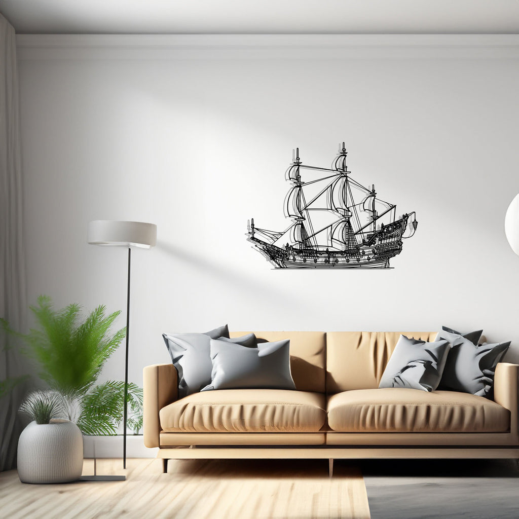 Queen Annes Revenge Sailboat, Yacht, Speedboat, Silhouette Metal Wall Art