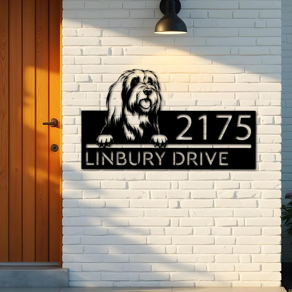 Custom Metal Bearded collie dog Puppy Metal Address Sign House number Hanging Address Plaque Yard Sign Outdoor decor