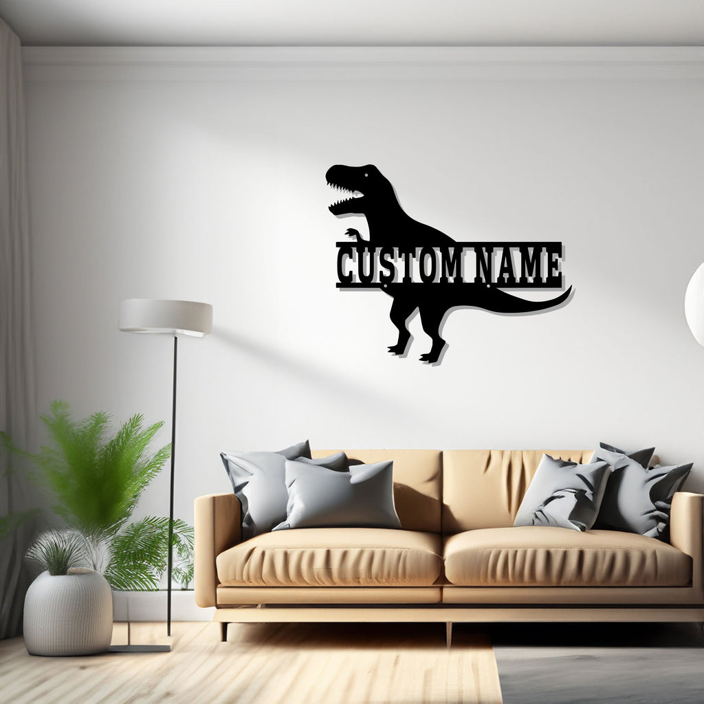 Custom T-Rex Dinosaur Metal Wall Art, Personalized T-Rex Dinosaur Name Sign Decoration For Room, T-Rex Metal Decor, T-Rex