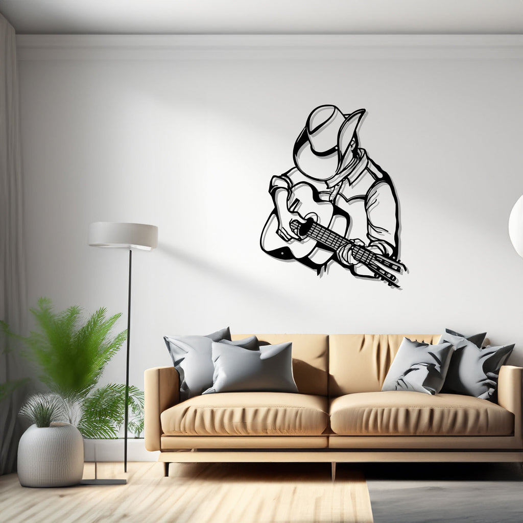 Cowboy With Guitar Metal Wall Art, Cowboy With Guitar Metal Sign Decoration For Room, Cowboy With Guitar Metal