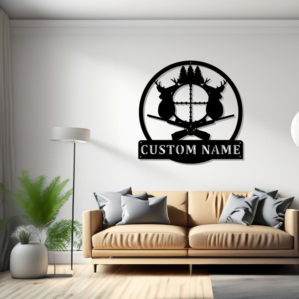 Custom Deer Hunting Metal Wall Art, Personalized Deer Hunter Name Sign Decoration For Room, Deer Hunting Metal Home Decor - 1221949460