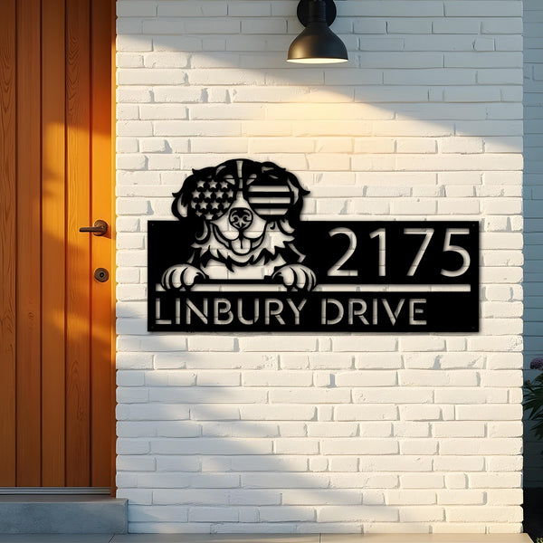 Custom Metal Bernese mountain dog US glasses Metal Address Sign House number Hanging Address Plaque Yard Sign Outdoor decor