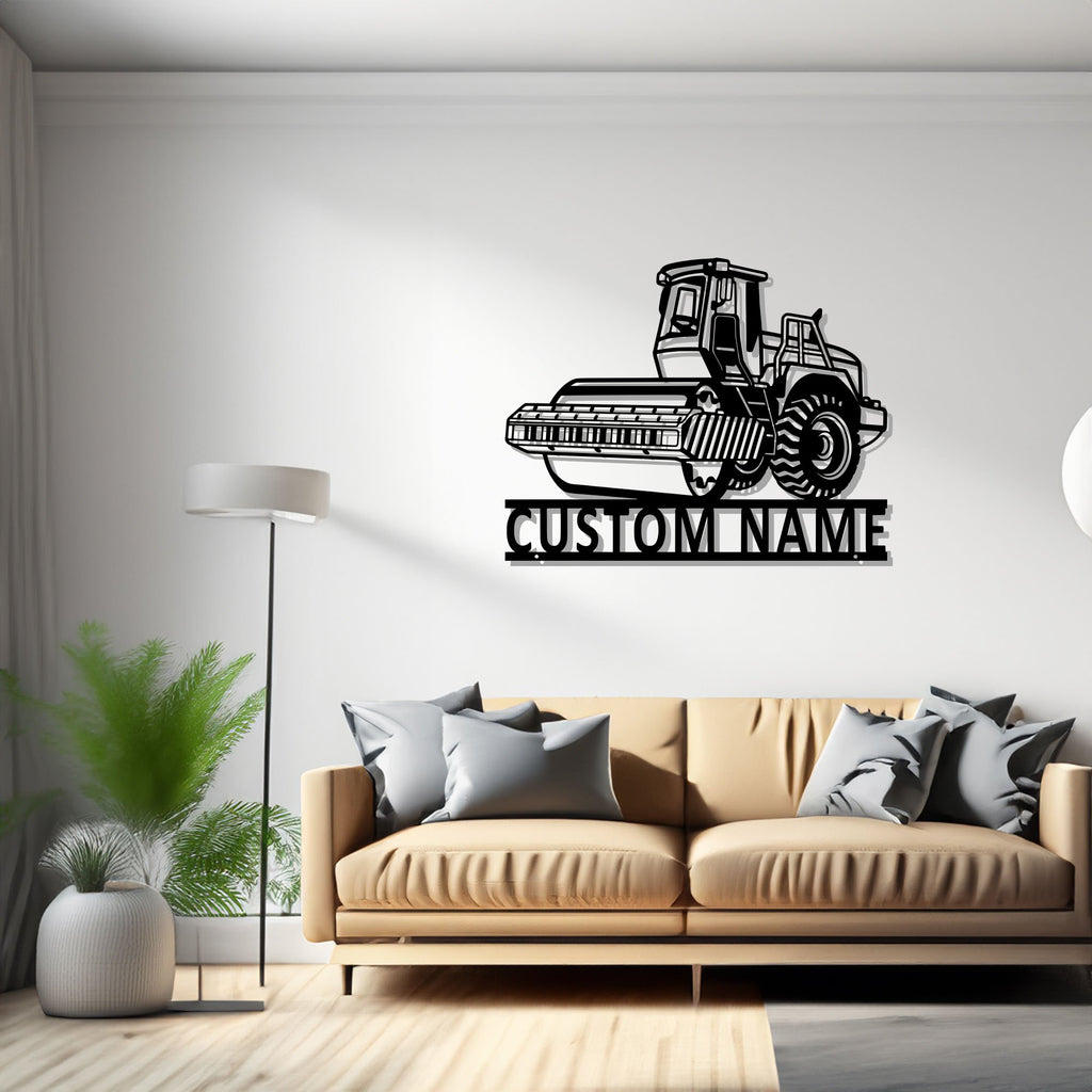 Custom Road Roller Truck Metal Wall Art, Personalized Roller Truck Name Sign Decoration For Room,Roller Truck Metal Decor