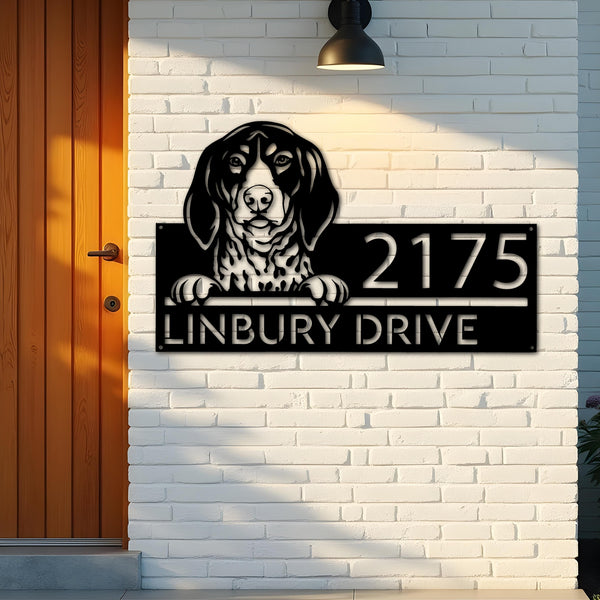 Custom Metal Bluetick coonhound dog cute puppy Metal Address Sign House number Hanging Address Plaque Yard Sign Outdoor decor
