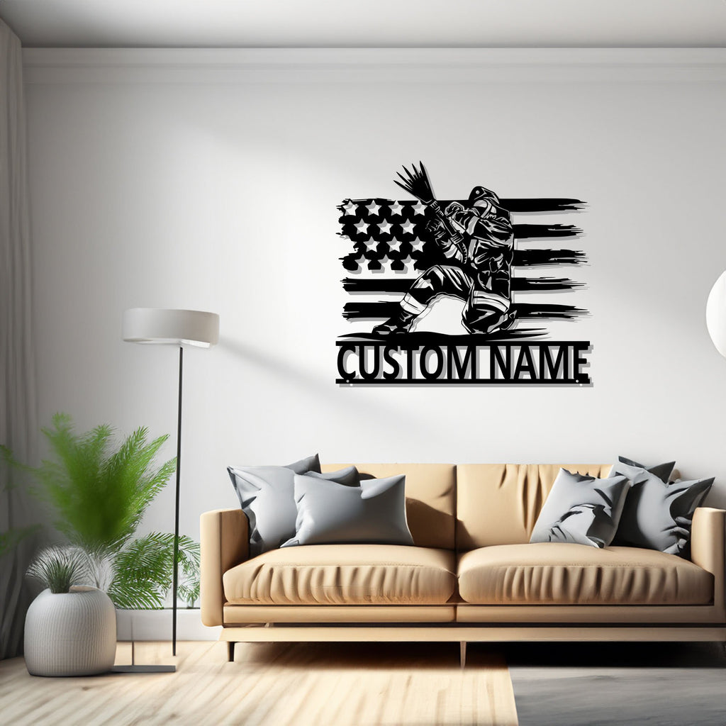 Custom US Fire Fighter Metal Wall Art, Personalized Fireman Name Sign Decoration For Room, Firefighter Metal Decor