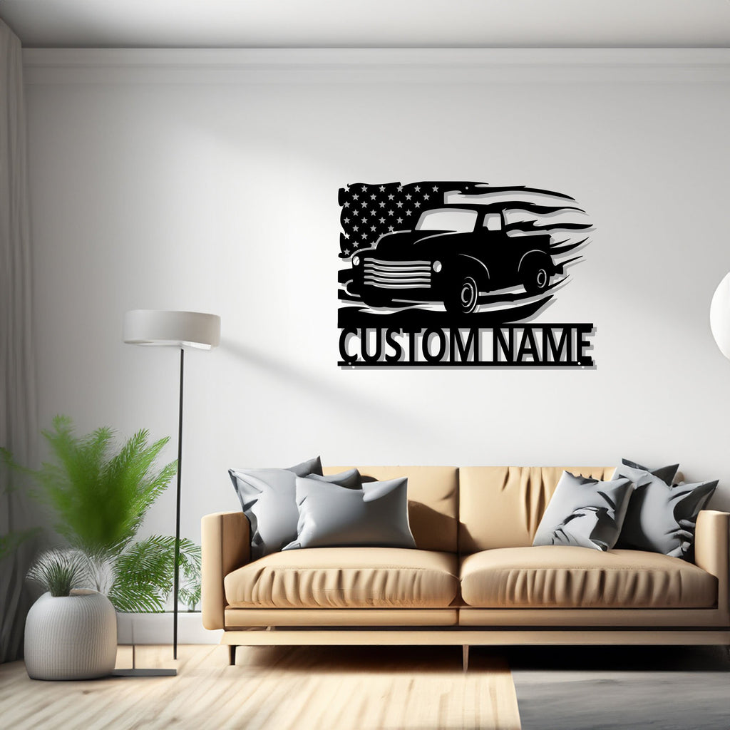 Custom US Farm Truck Metal Wall Art, Personalized Farm Trucker Name Sign Decoration For Room, Farm Truck Metal Decor