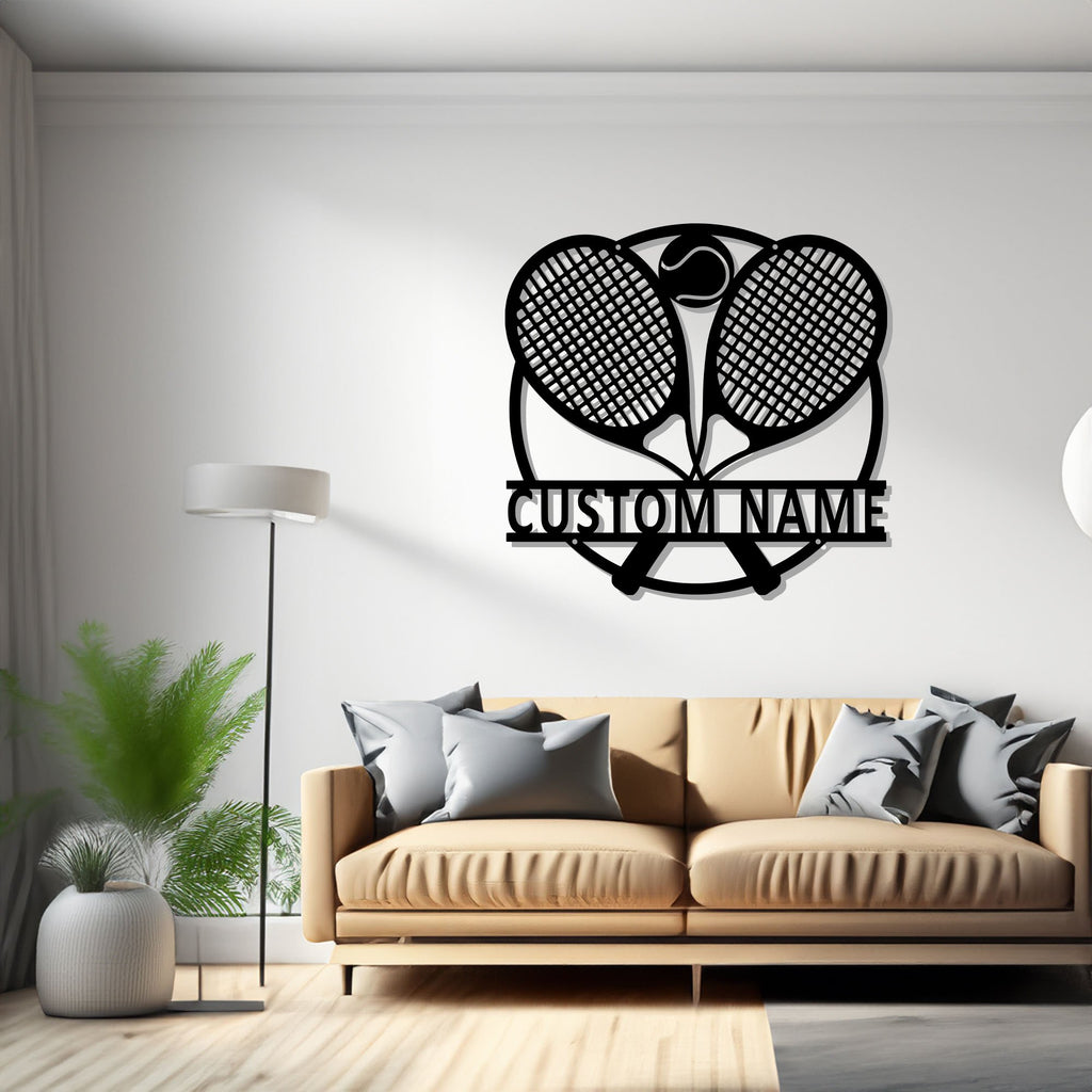 Custom Tennis Crossed Ball Metal Wall Art, Personalized Tennis Player Name Sign Decoration For Room, Tennis Metal Decor