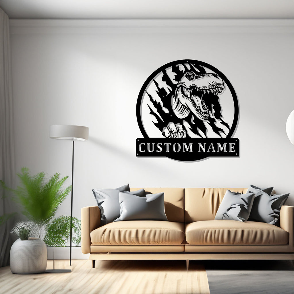 Custom Tyrannosaurus Claws Scratch Metal Wall Art, Personalized Dinosaur Name Sign Decoration For Room, Dinosaur Decor