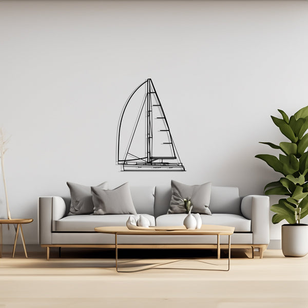 Cruiser 46 Front Sailboat, Yacht, Speedboat, Silhouette Metal Wall Art