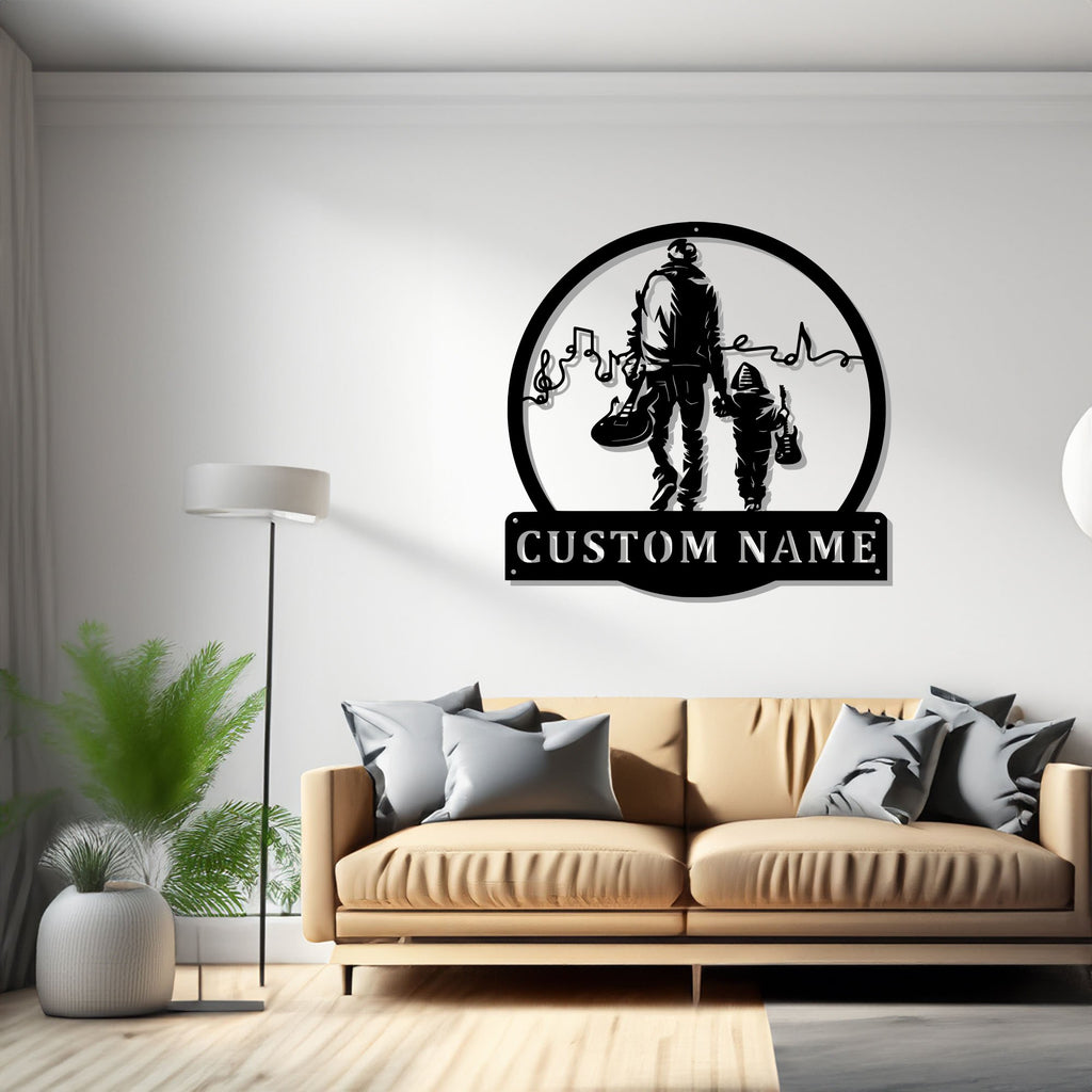 Custom Electric Guitar Father And Son Instrument Metal Wall Art, Personalized Electric Guitar Name Sign Decoration For Room,Custom Guitarist