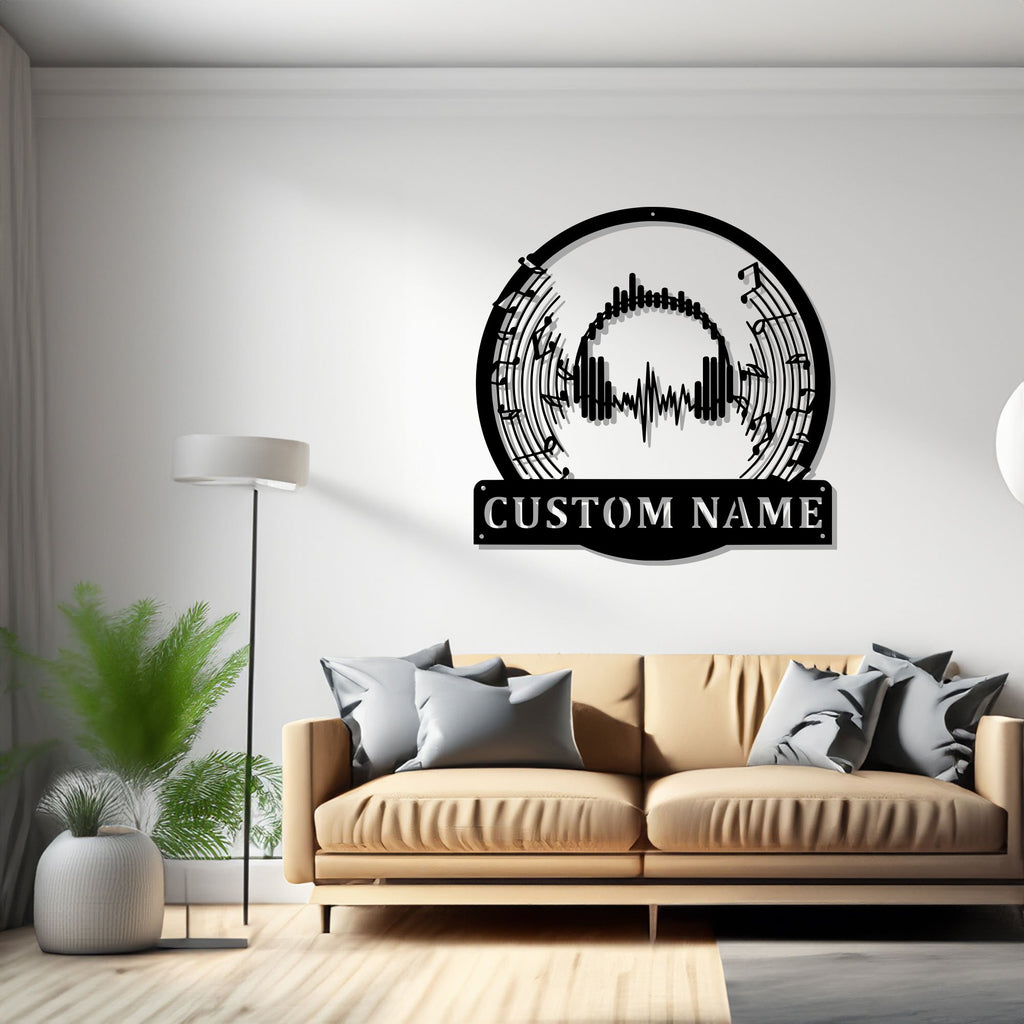 Custom Music Headphone Metal Wall Art, Personalized Music Headphone Name Sign Decoration For Room, Music Headphone Metal Home Decor