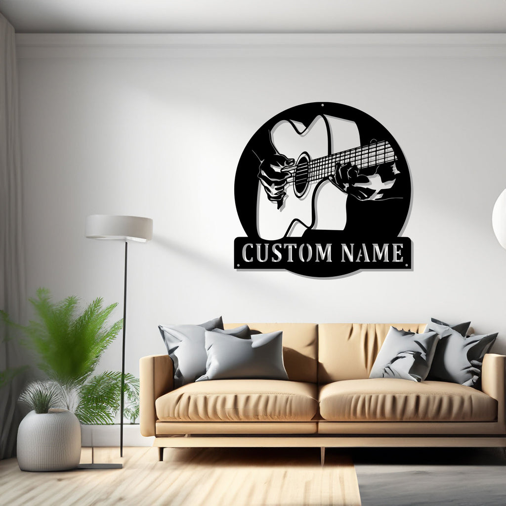 Custom Acoustic Guitar Metal Wall Art, Personalized Guitarist Name Sign Decoration For Room, Firefighter Metal