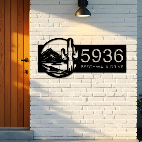 Custom Metal Cactus mountain scene wild life Metal Address Sign, House number, Outdoor Number Signage, Yard Sign Address Plate