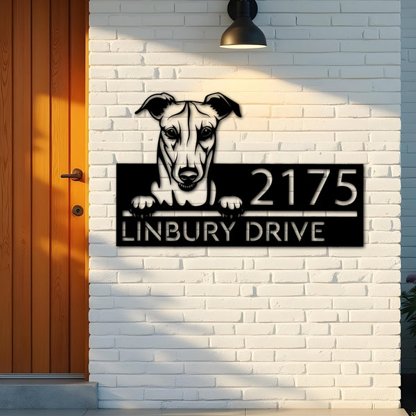 Custom Metal Greyhound dog Cute puppy Metal Address Sign House number Hanging Address Plaque Yard Sign Outdoor decor