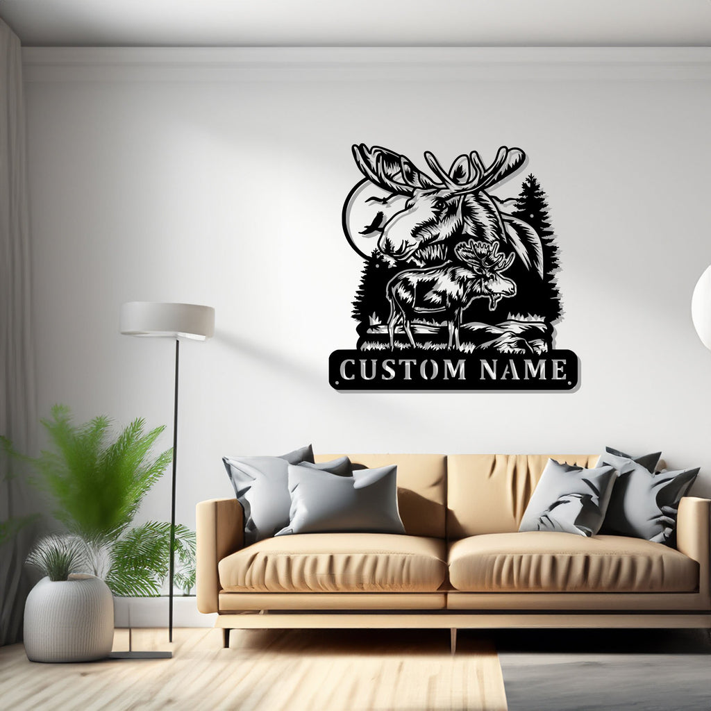 Custom Moose Metal Wall Art, Personalized Moose Hunter Name Sign Decoration For Room, Moose Metal Decor, Custom Moose