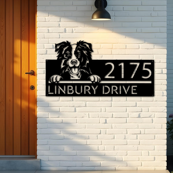 Custom Metal Border Collie dog cute puppy Metal Address Sign House number Hanging Address Plaque Yard Sign Outdoor decor