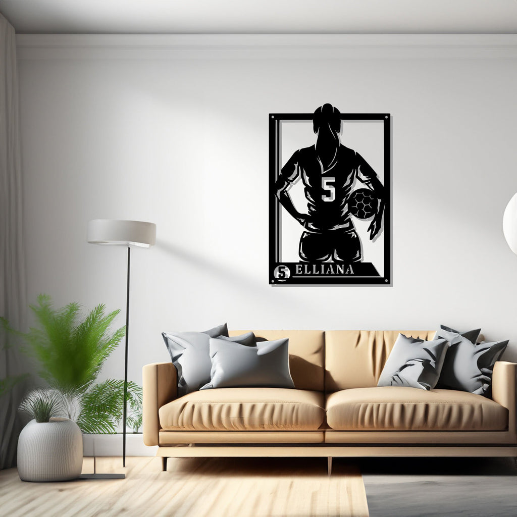 Custom Female Soccer Signage Metal Wall Art, Personalized Soccer Player Name Sign Decoration, Female Soccer Metal