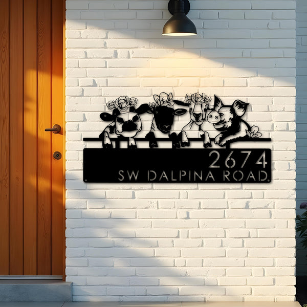 Custom Metal Goat Cow sheep pig farmhouse farm animals Metal Address Sign, House number, Outdoor Number Signage, Yard Sign Address Plate