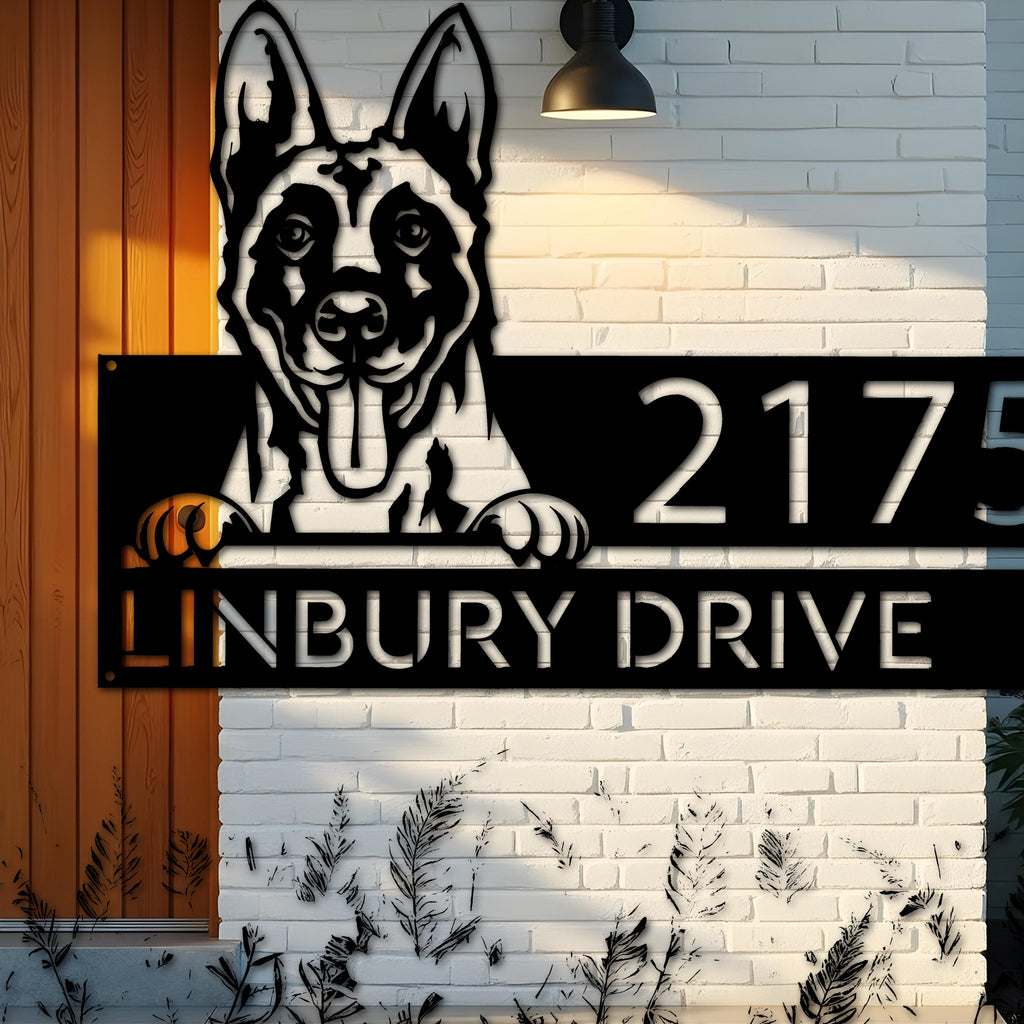 Custom Metal Belgian Malinois dog cute puppy Metal Address Sign House number Hanging Address Plaque Yard Sign Outdoor decor