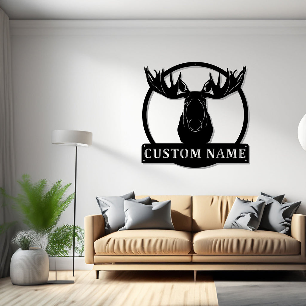 Custom Moose Head Metal Wall Art, Personalized Moose Head Name Sign Decoration For Room, Moose Head Home Decor, Custom Moose