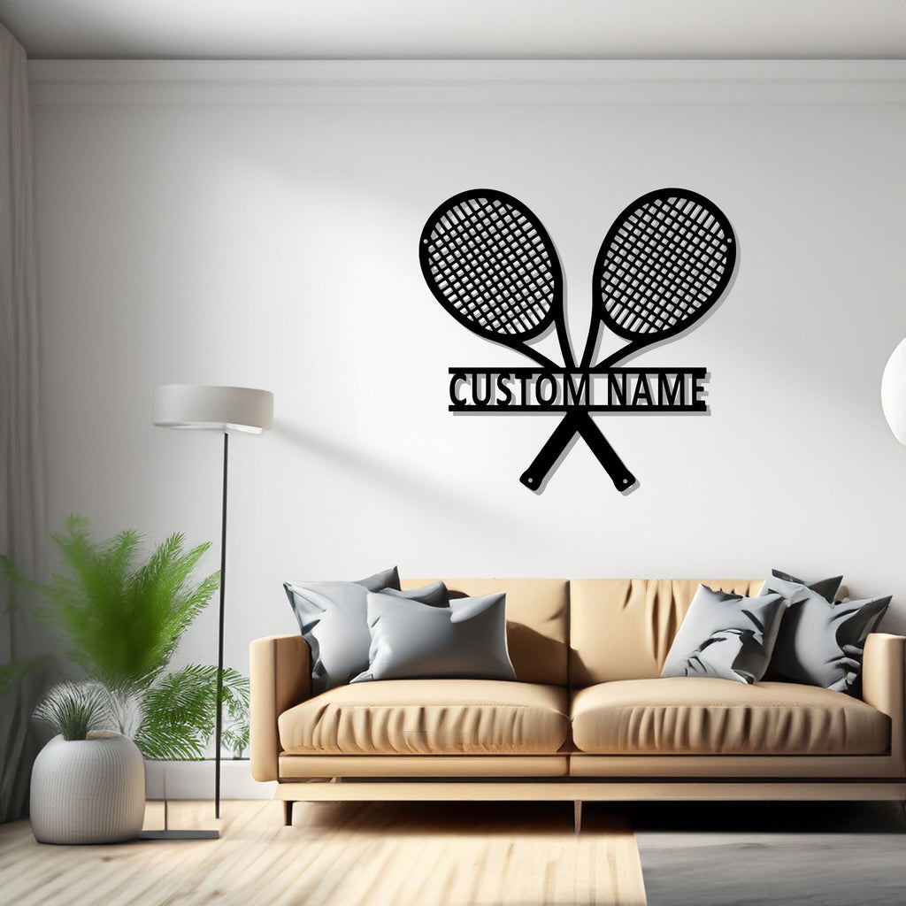 Custom Tennis Racket Metal Wall Art, Personalized Tennis Player Name Sign Decoration For Room, Tennis Racket Metal Decor