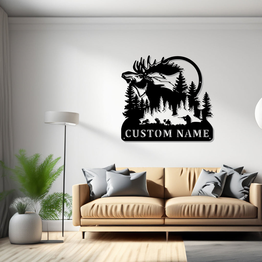 Custom Moose Hunting Metal Wall Art, Personalized Moose Hunter Name Sign Decoration For Room, Moose Hunting Metal Decor