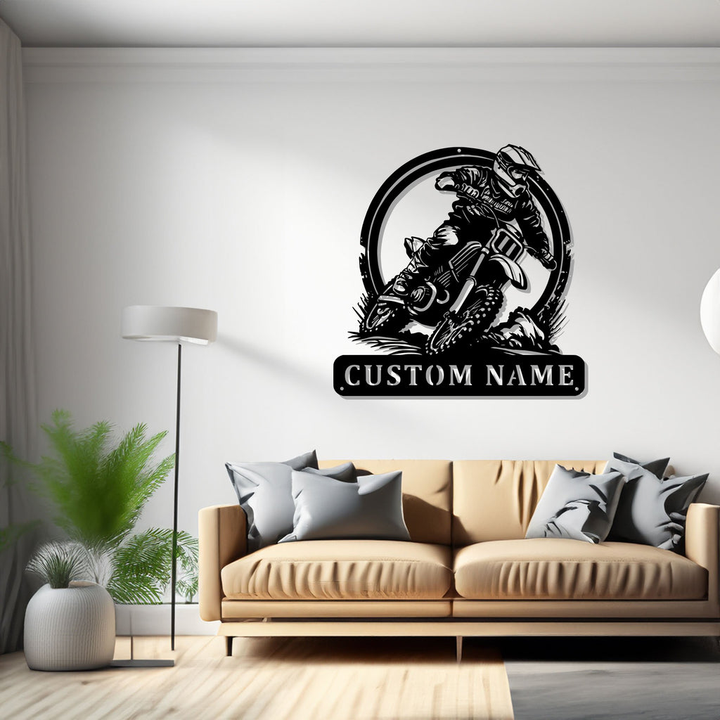 Custom Motocross Rider Metal Wall Art, Personalized Rider Name Sign Decoration For Room, Biker Metal Decor, Custom Biker