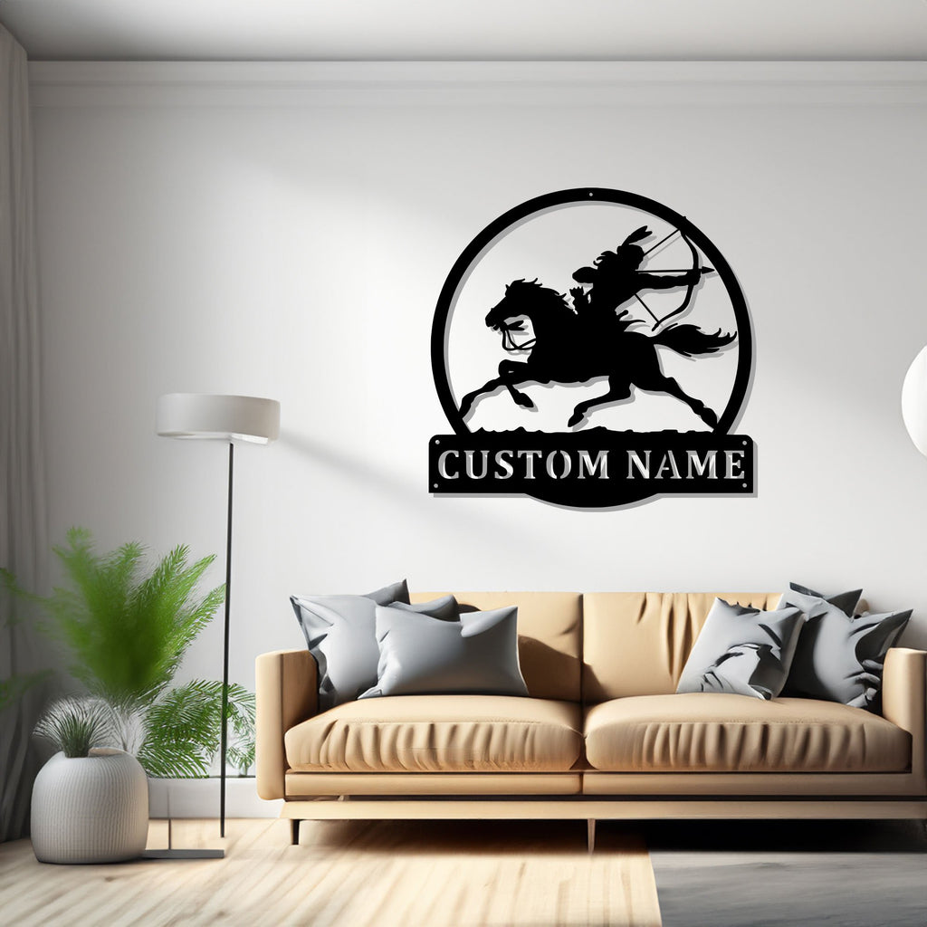 Custom Indian Riding A Horse Metal Wall Art, Personalized Indian Riding Name Sign Decoration For Room, Riding Home Decor