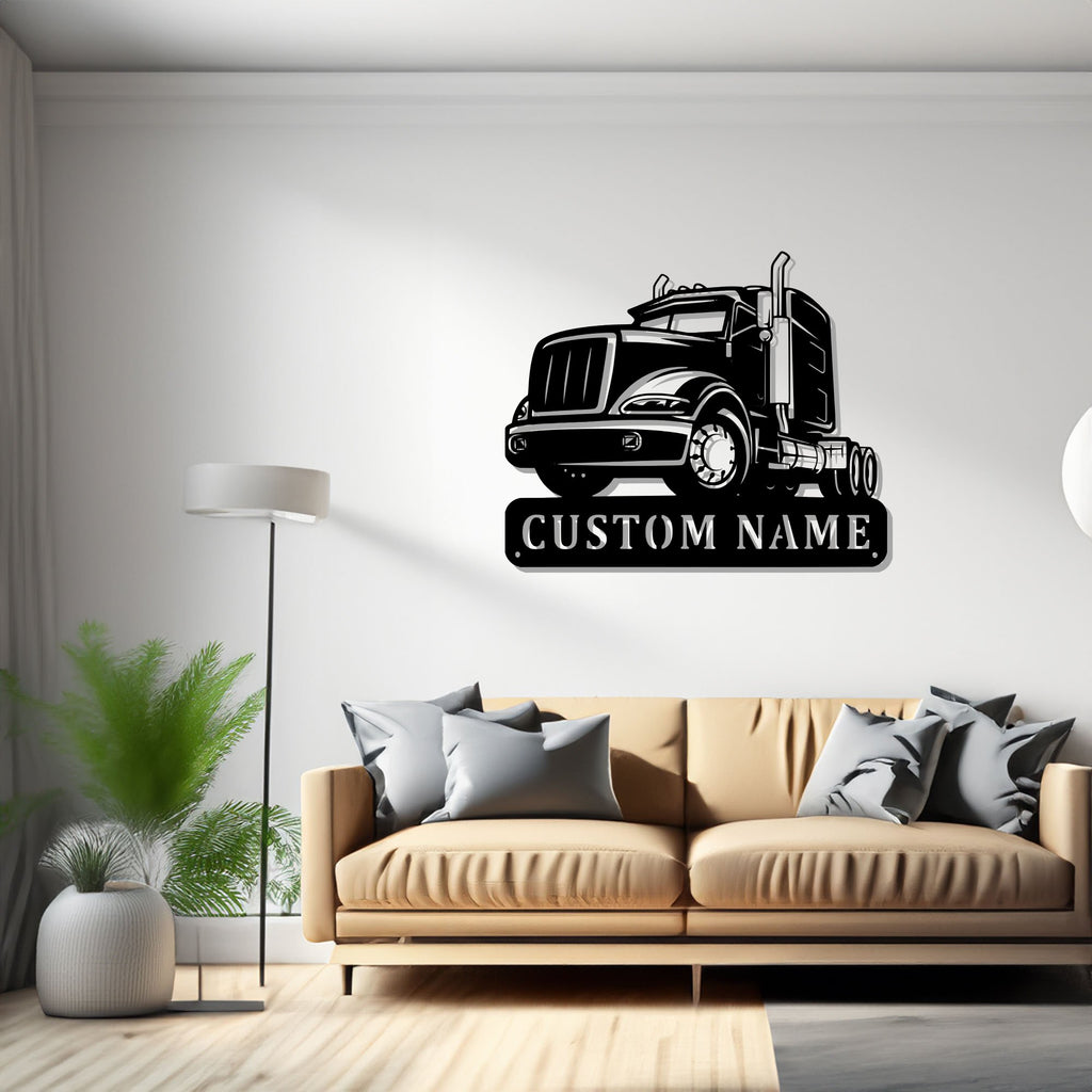 Custom Semi Truck Metal Sign, Personalized Semi Trucker Name Sign Decoration For Room, Semi Truck Metal Decor - 1764300590