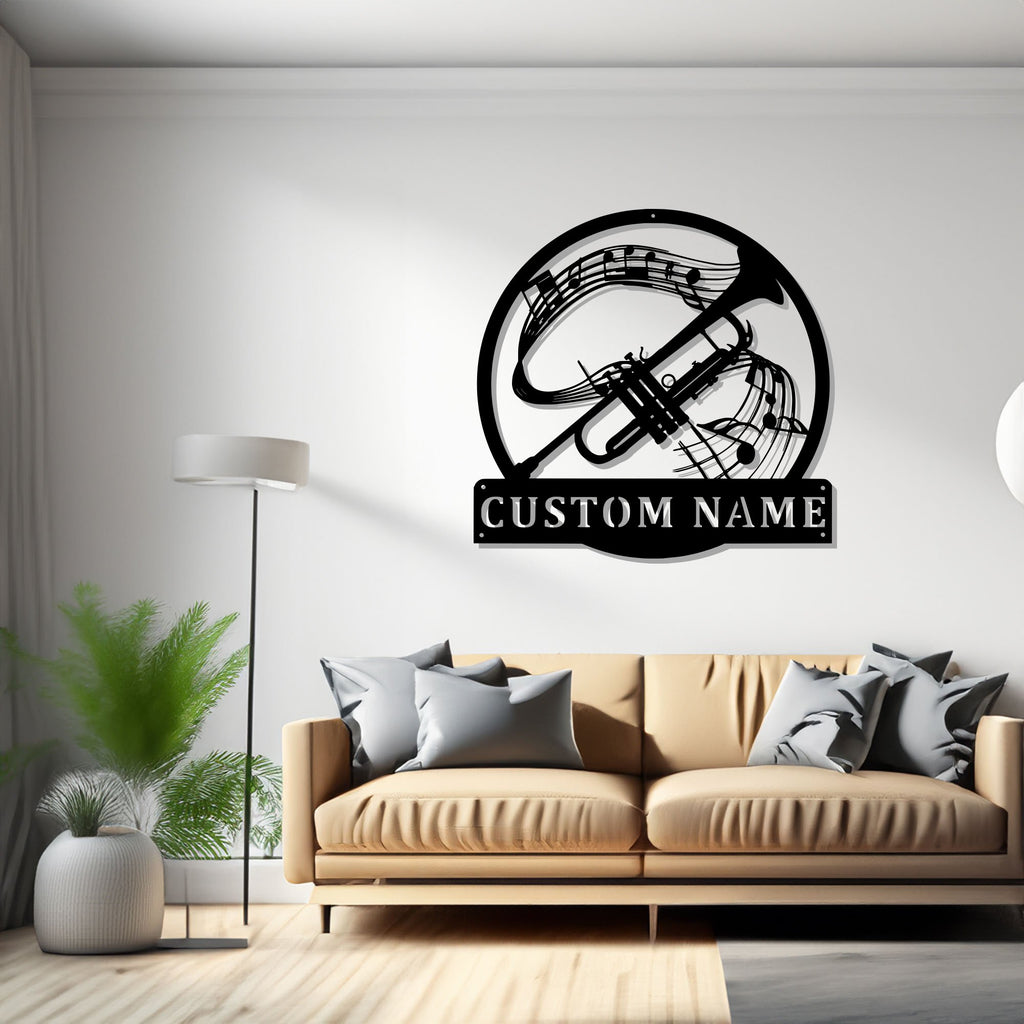 Custom Trumpet Musical Instrument Metal Wall Art, Personalized Trumpet Teacher Name Sign Decoration For Room, Trumpet Decor