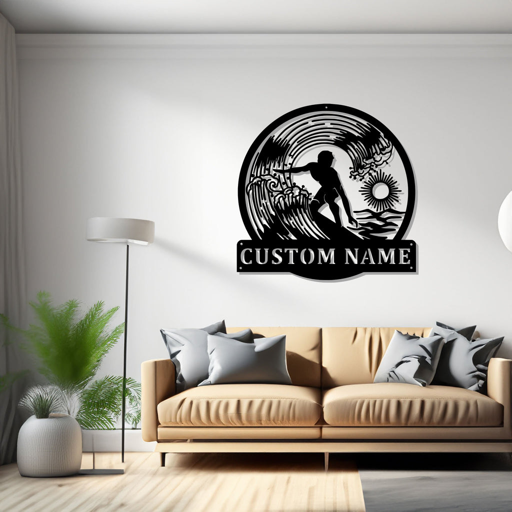 Custom Surfer Metal Wall Art, Personalized Surfer Name Sign Decoration For Room, Surfer Metal Home Decor, Custom Surfer