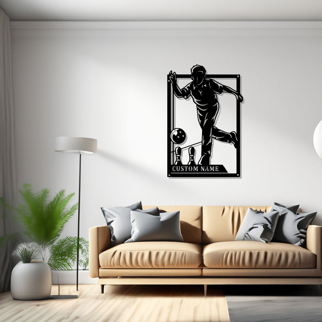 Custom Male Bowling Signage Metal Wall Art, Personalized Bowling Player Name Sign Decoration, Male Bowling Metal
