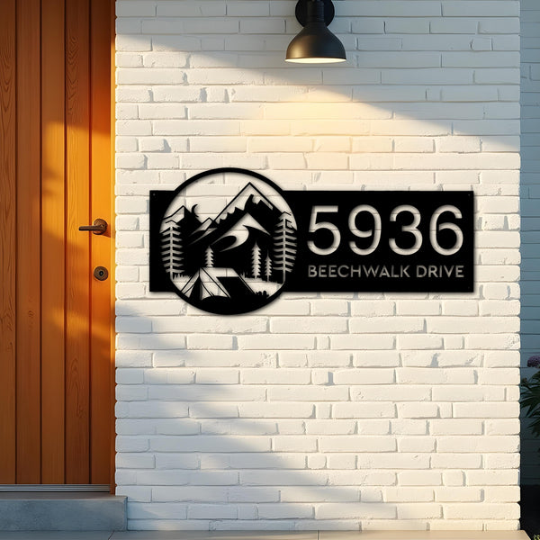 Custom Metal Camping tent adventure Metal Address Sign Custom House number Hanging Address Plaque Yard Sign Outdoor