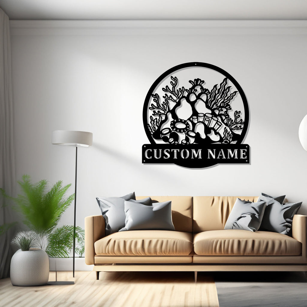 Custom Coral Reef Metal Wall Art, Personalized Coral Reef Name Sign Decoration For Room, Coral Reef Home Decor, Coral Reef