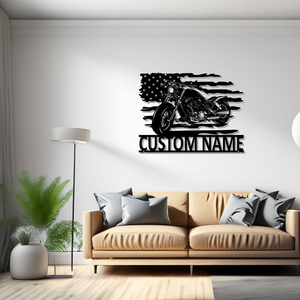 Custom US Motorbike Metal Wall Art, Personalized Biker Name Sign Decoration For Room, Motorbike Metal Decor, Motorbike
