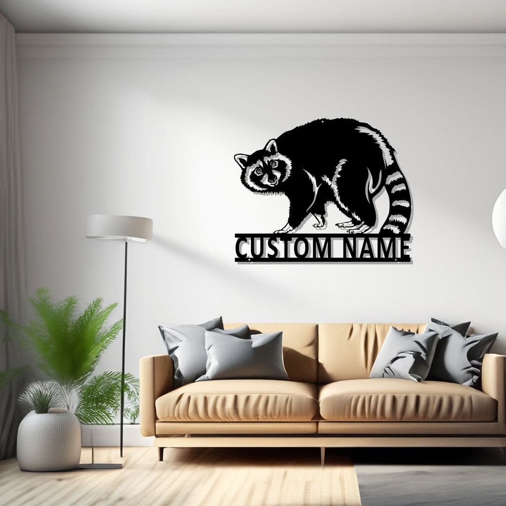 Custom Raccoon Metal Wall Art, Personalized Raccoon Name Sign Decoration For Room, Raccoon Metal Decor, Custom Raccoon