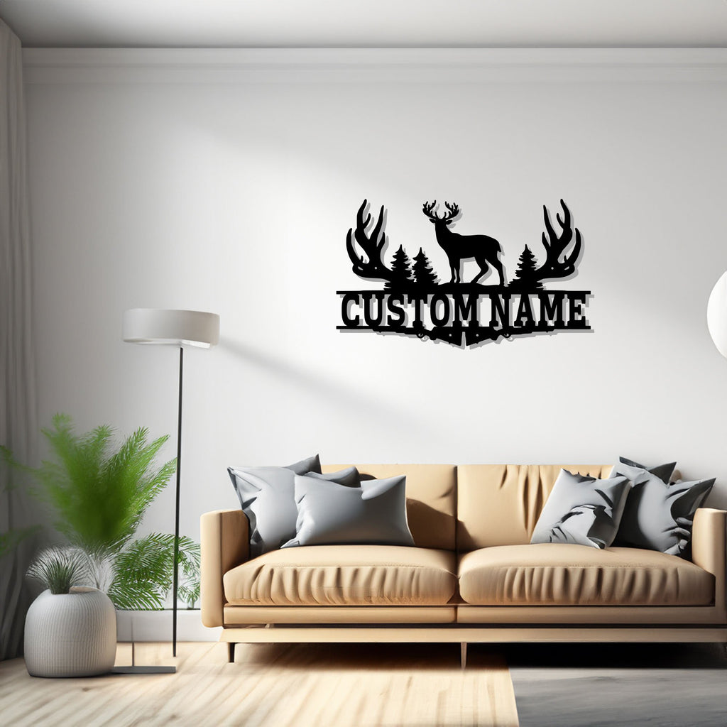 Custom Deer Hunting Frame Metal Wall Art, Personalized Deer Hunter Name Sign Decoration For Room,Deer Hunting Metal Home Decor,Custom Hunter