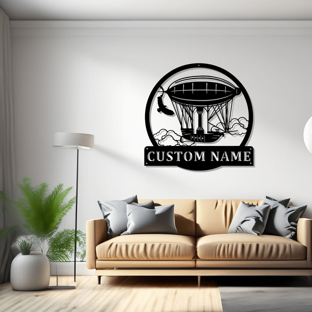 Custom Steampunk Blimp Ship Metal Wall Art, Personalized Steampunk Blimp Ship Name Sign Decoration For Room, Ship Home Decor