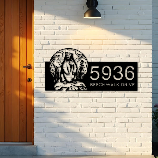 Custom Metal Badger Wild animal wildlife Metal Address Sign, House number, Outdoor Number Signage, Yard Sign Address Plate