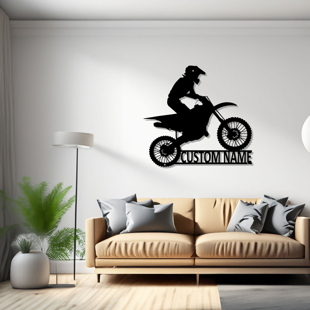 Custom Motocross Dirt Bike Metal Wall Art, Personalized Biker Name Sign Decoration For Room, Dirt Bike Metal Decor - 1248798570