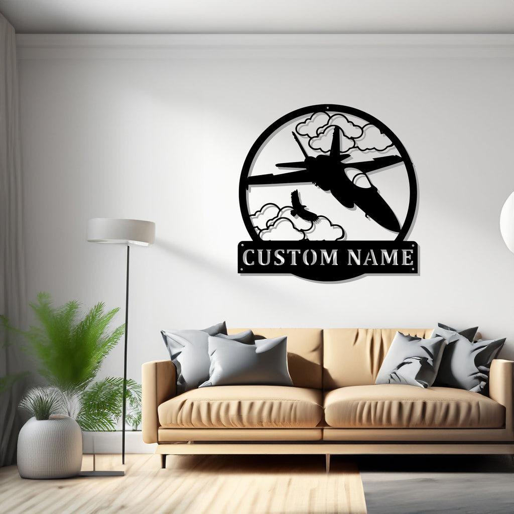 Custom Fighter Jet Metal Wall Art, Personalized Fighter Jet Pilot Name Sign Decoration For Room, Fighter Jet Metal Home Decor