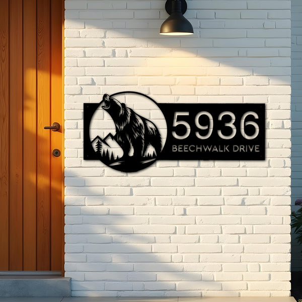 Custom Metal Grizzly bear Metal Address Sign, House number, Outdoor Number Signage, Yard Sign Address Plate002